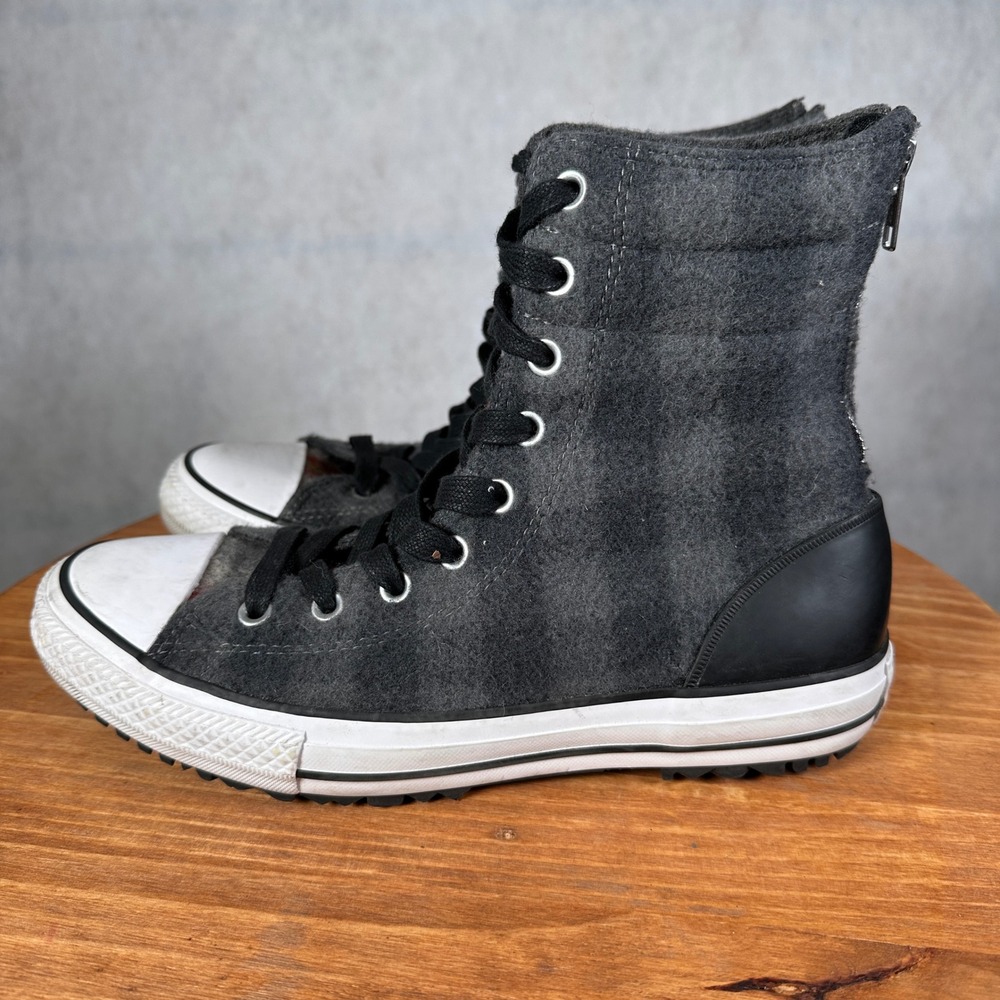 Converse Woolrich Chuck Taylor Boots Women 9.5 Grey Wool Good 549686C Back Zip - Picture 8 of 13